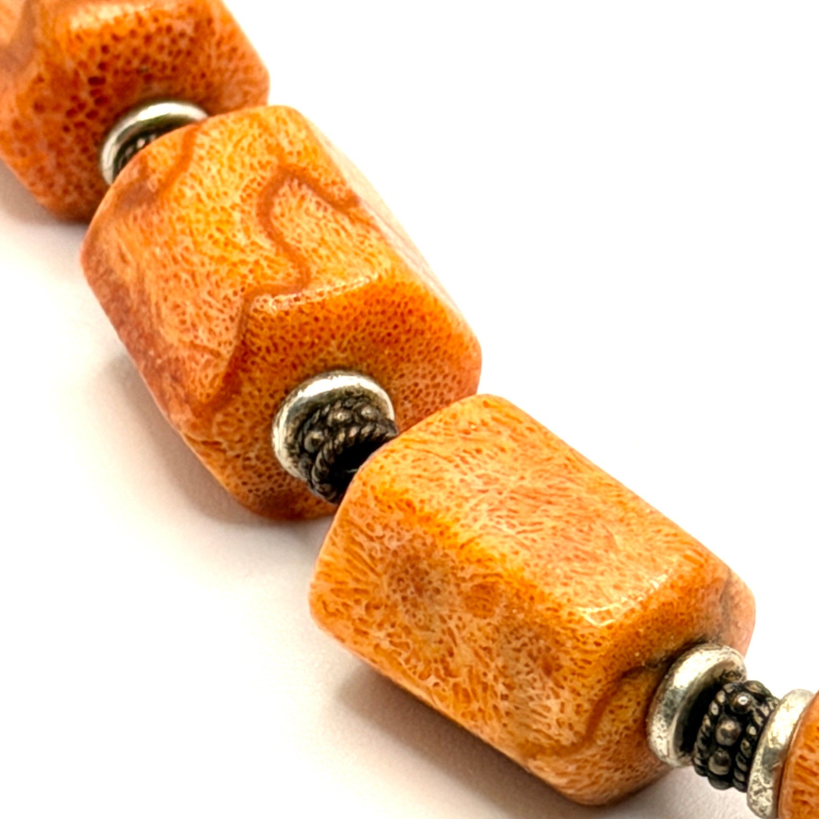 Vintage 90s Orange Sponge Coral Southwestern Barrel Statement Toggle Necklace