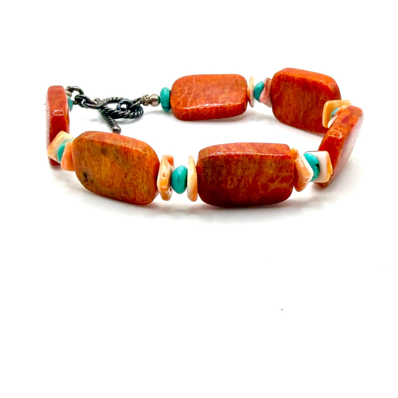 Vintage 90s Orange Coral Turquoise Southwestern Toggle Bracelet