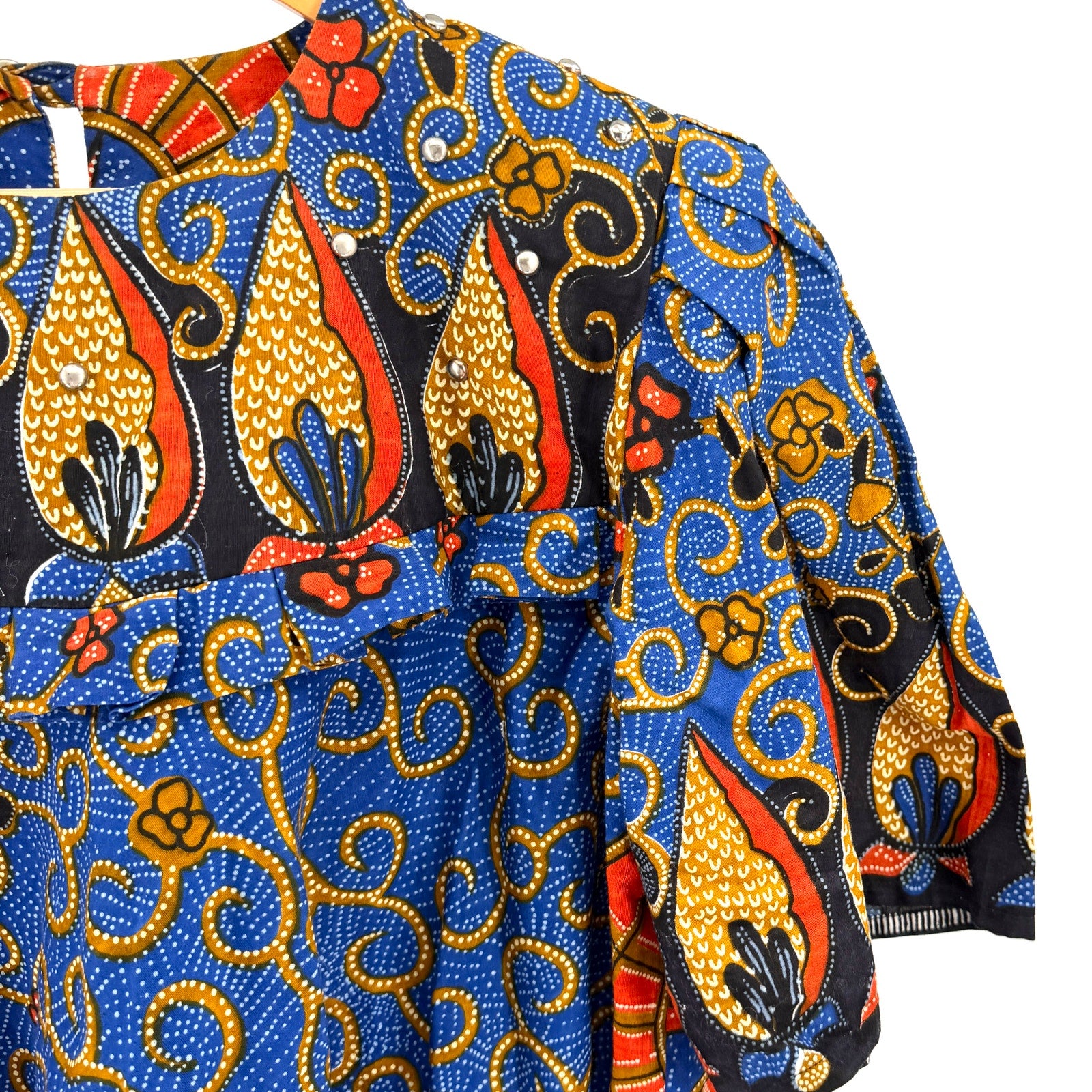 Vintage Y2K Handmade Blue 100% Cotton Afrobohemian Studded Top Midi Skirt Set