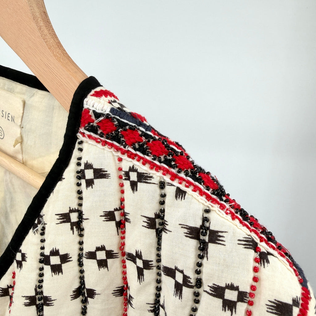 Parisien Cream 100% Cotton Tribal Boho Embroidered Beaded Quilted Jacket