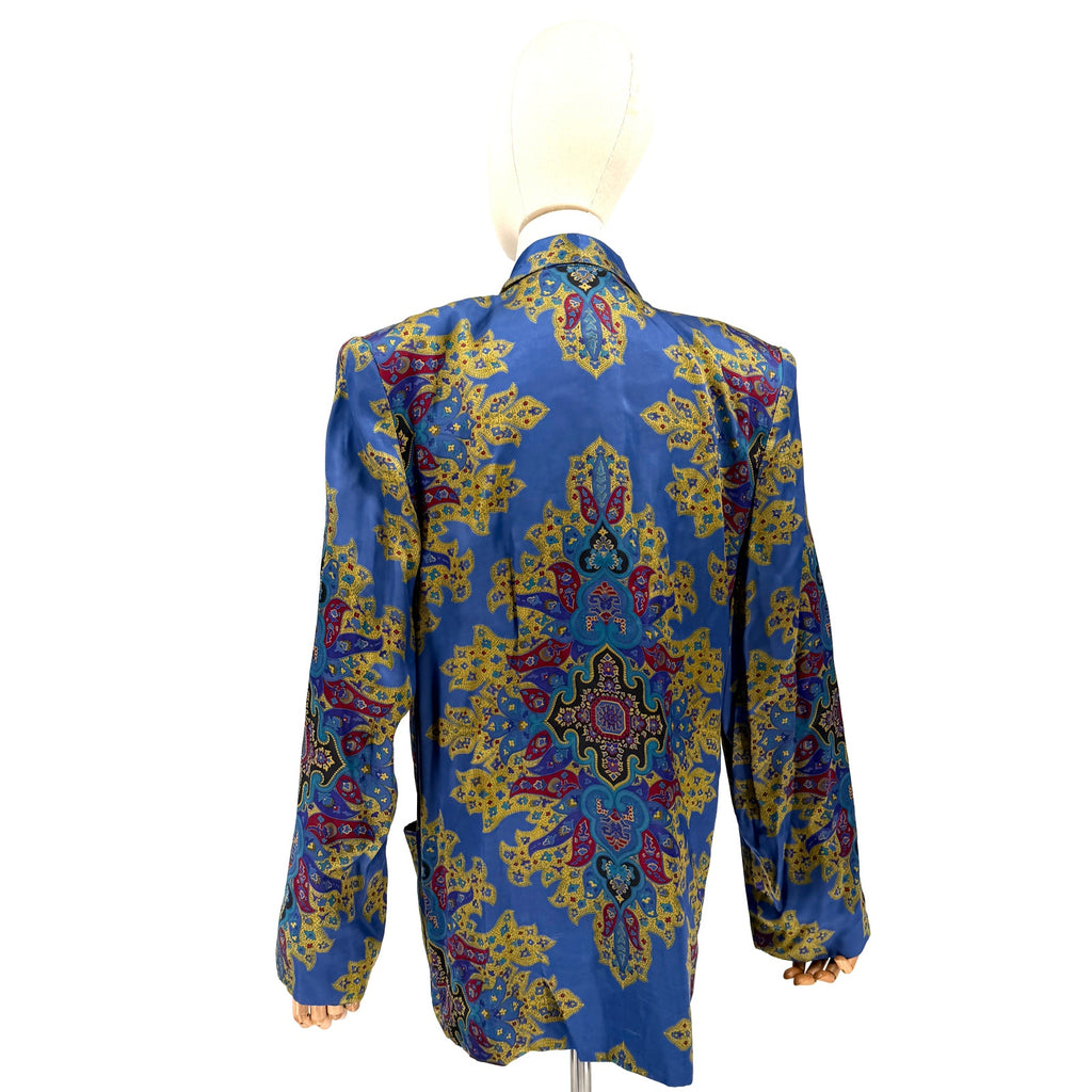 Vintage 80s Liz Claiborne Blue Purple Satin Smoking Jacket Blazer