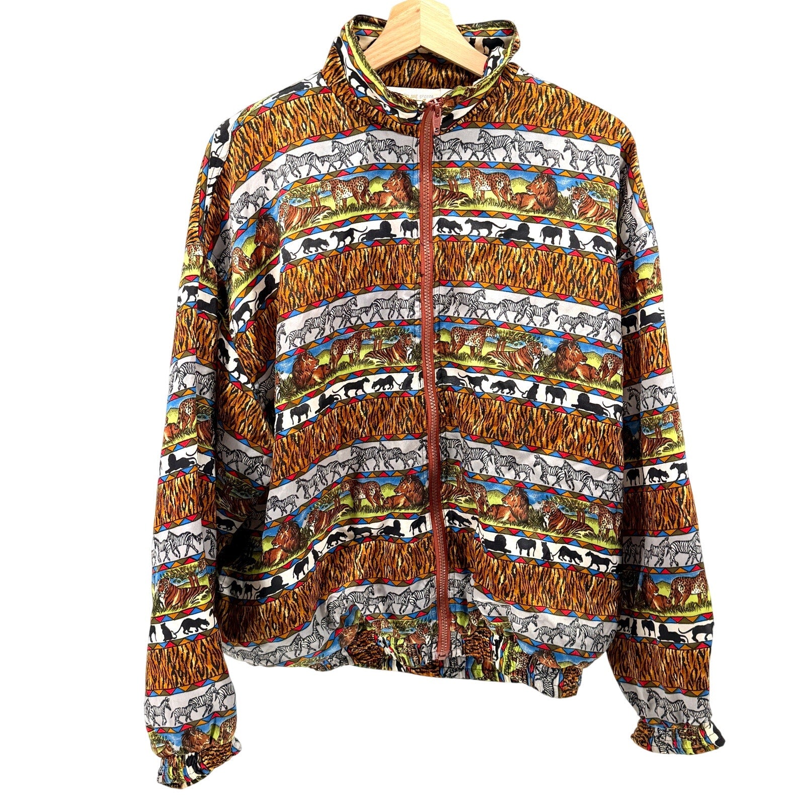 Vintage 90s Solare Sporta Multicolor Safari Graphic Zip Up Track Jacket