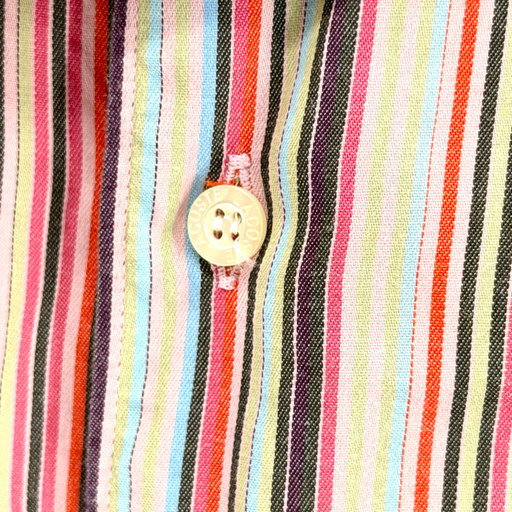 Lacoste Red Pink Striped Multi Color 100% Cotton Button Down Dress Shirt