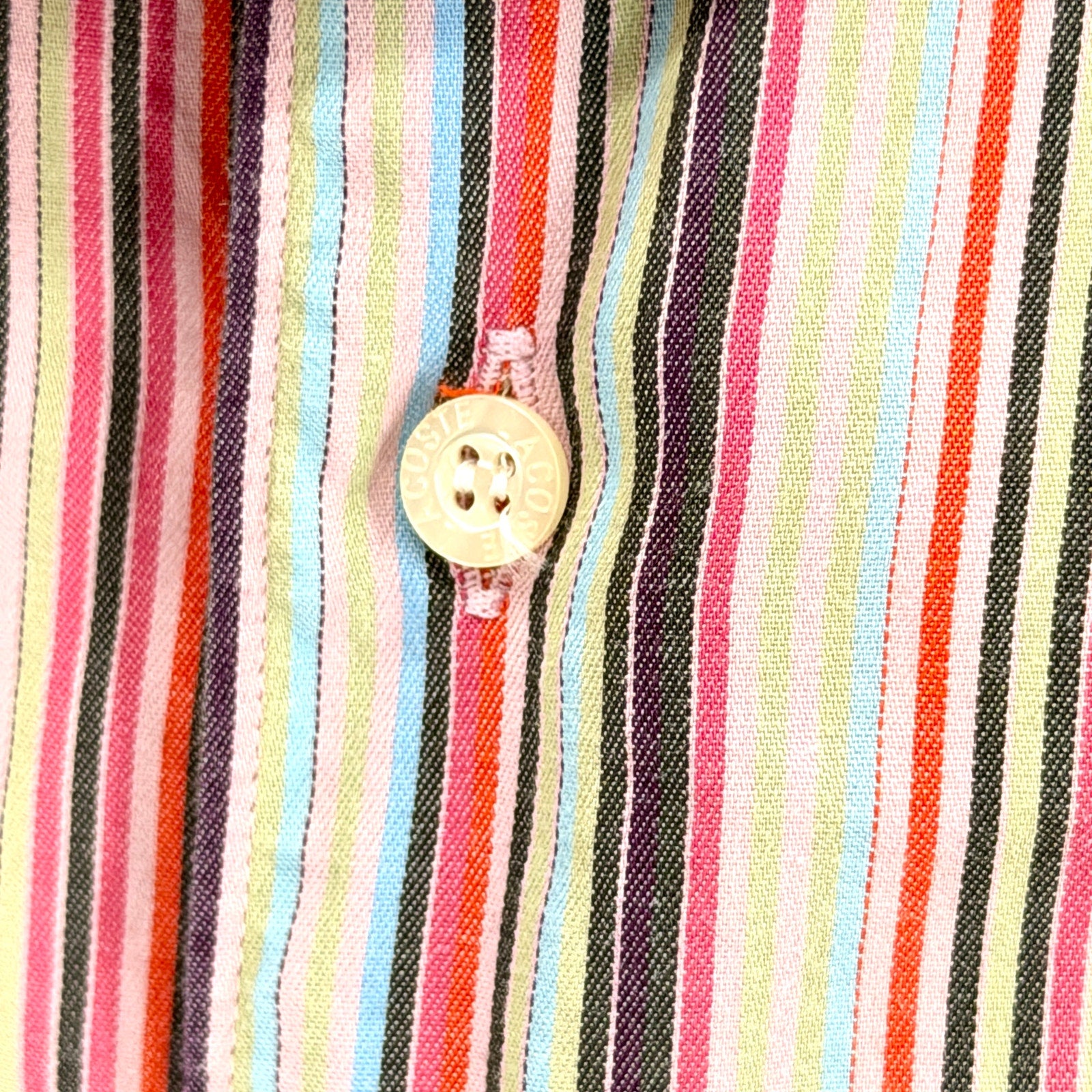 Lacoste Red Pink Striped Multi Color 100% Cotton Button Down Dress Shirt