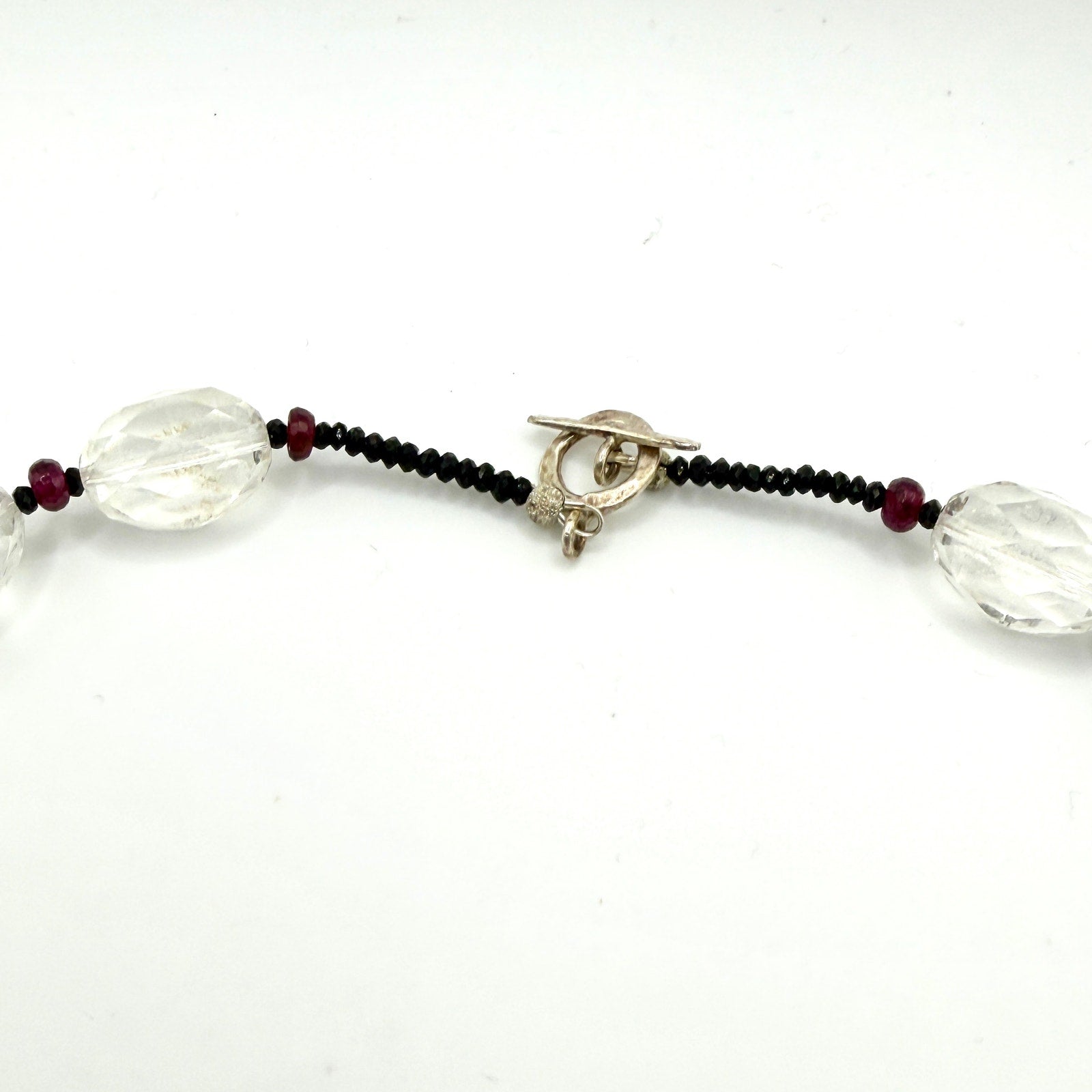 Vintage 90s Clear Quartz Garnet Sterling Silver Toggle Necklace