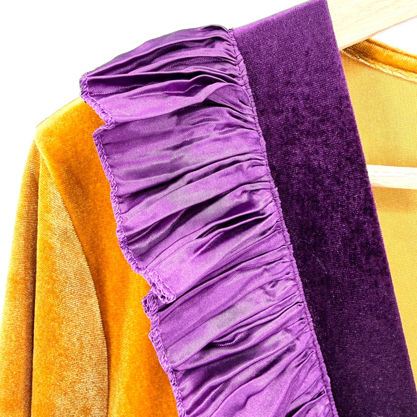 Gold Velvet Purple Ruffle Deep V-Neck Mermaid Jumpsuit