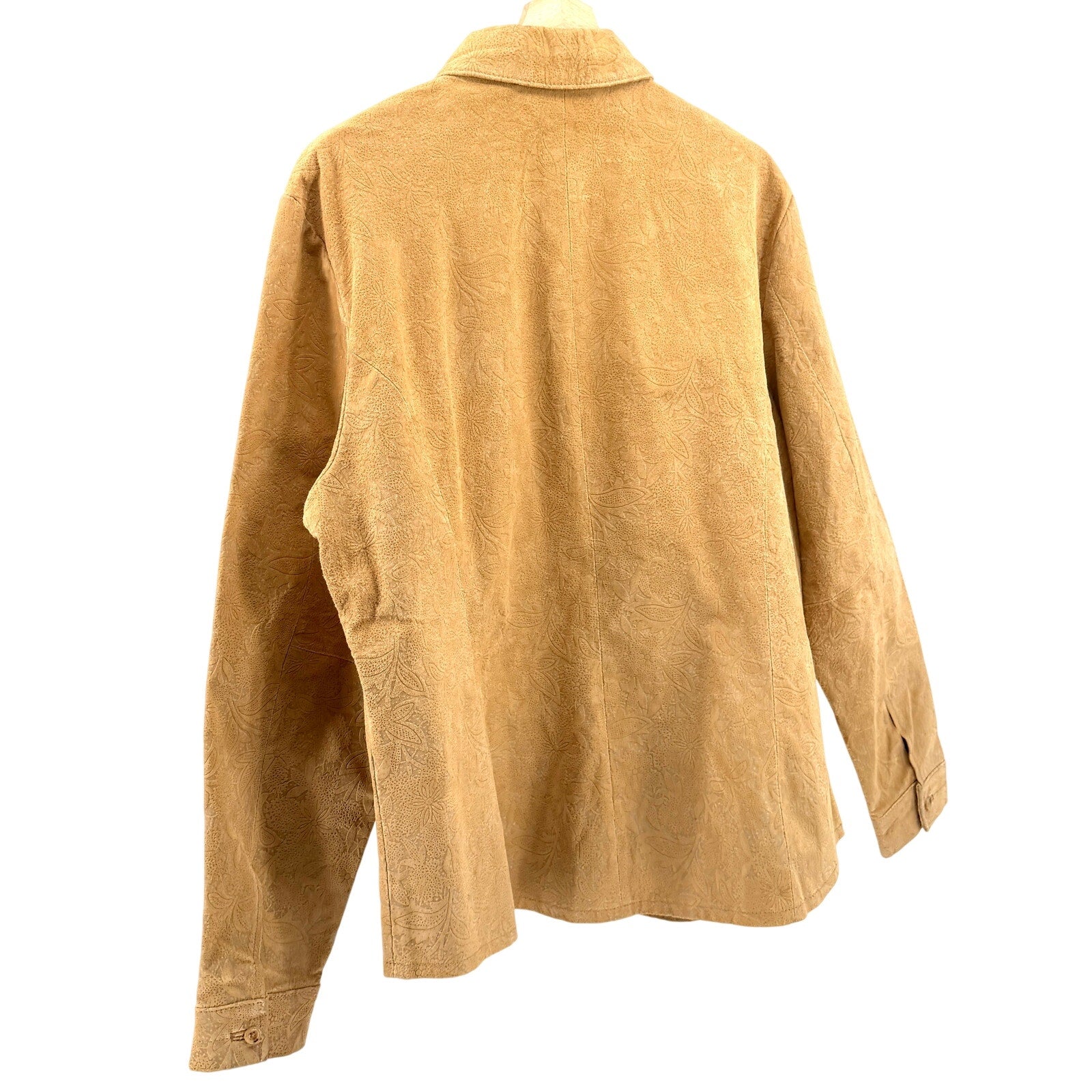 Vintage Y2K August Silk Tan Genuine Leather Suede Boho Floral Burnout Shacket