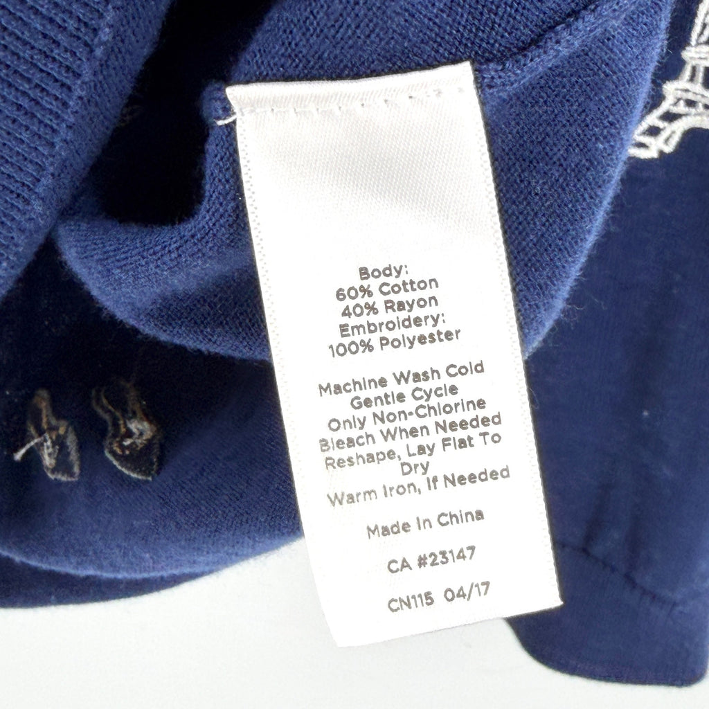 Talbots Navy Blue Parisian Embroidered Eiffel Tower Crewneck Sweater