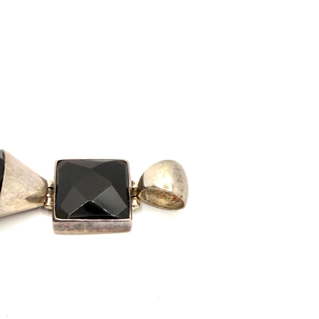 Vintage 90s Stamped 925 Sterling Black Onyx Square Drop Pendant