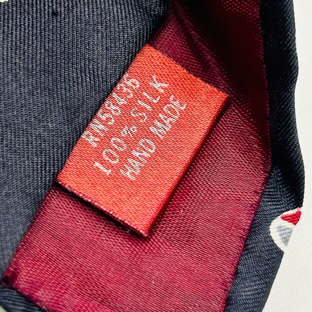 Vintage 80s Lanvin Paris Navy Blue Red White Polka Dot Silk Skinny Tie