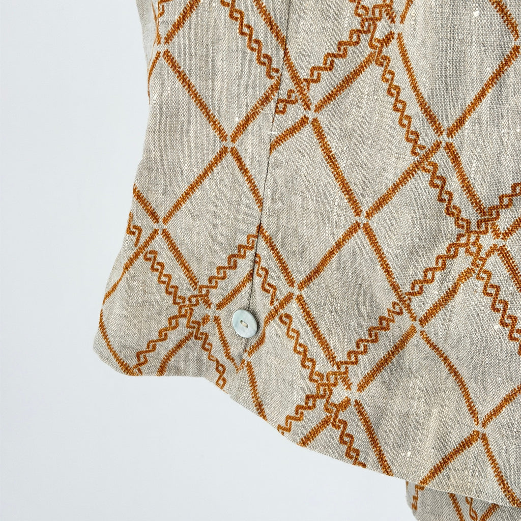 Vintage 90s Handmade Beige Mustard Yellow Linen Tribal Print Skirt Blouse Set