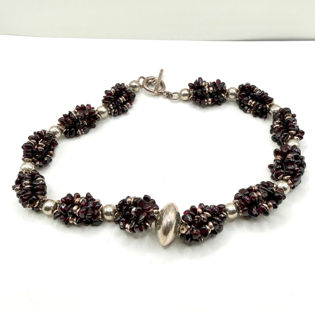 Vintage 90s Red Garnet Chunk Sterling Silver Statement Toggle Necklace