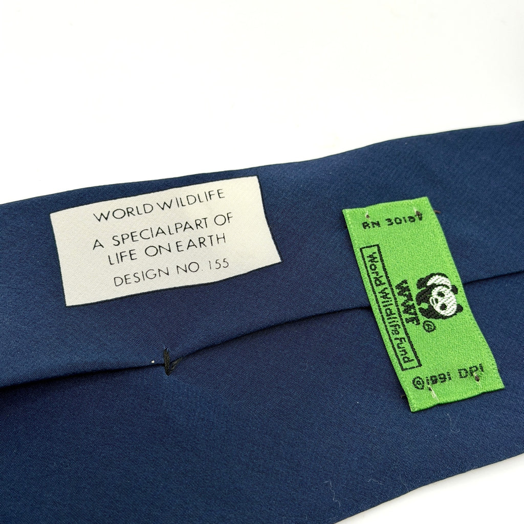 Vintage 90s World Wildlife Fund Silk Navy Elephant Panda Necktie