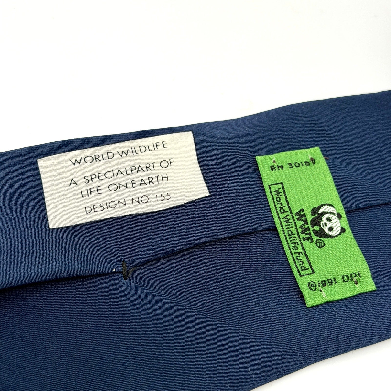 Vintage 90s World Wildlife Fund Silk Navy Elephant Panda Necktie