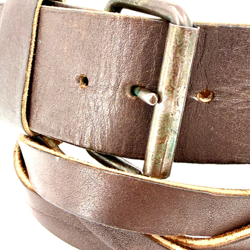 Vintage 90s Wide Brown Genuine Leather Woven Braided Belt