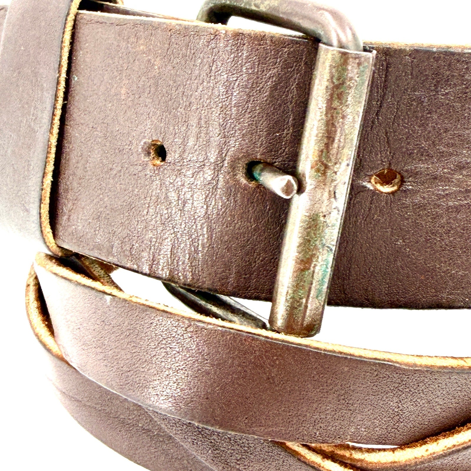 Vintage 90s Wide Brown Genuine Leather Woven Braided Belt
