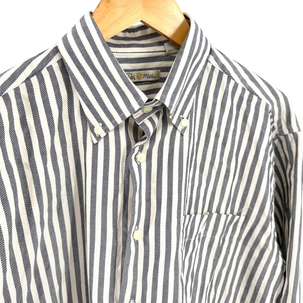 Peter Millar White Grey Striped Twill 100% Cotton Dress Shirt