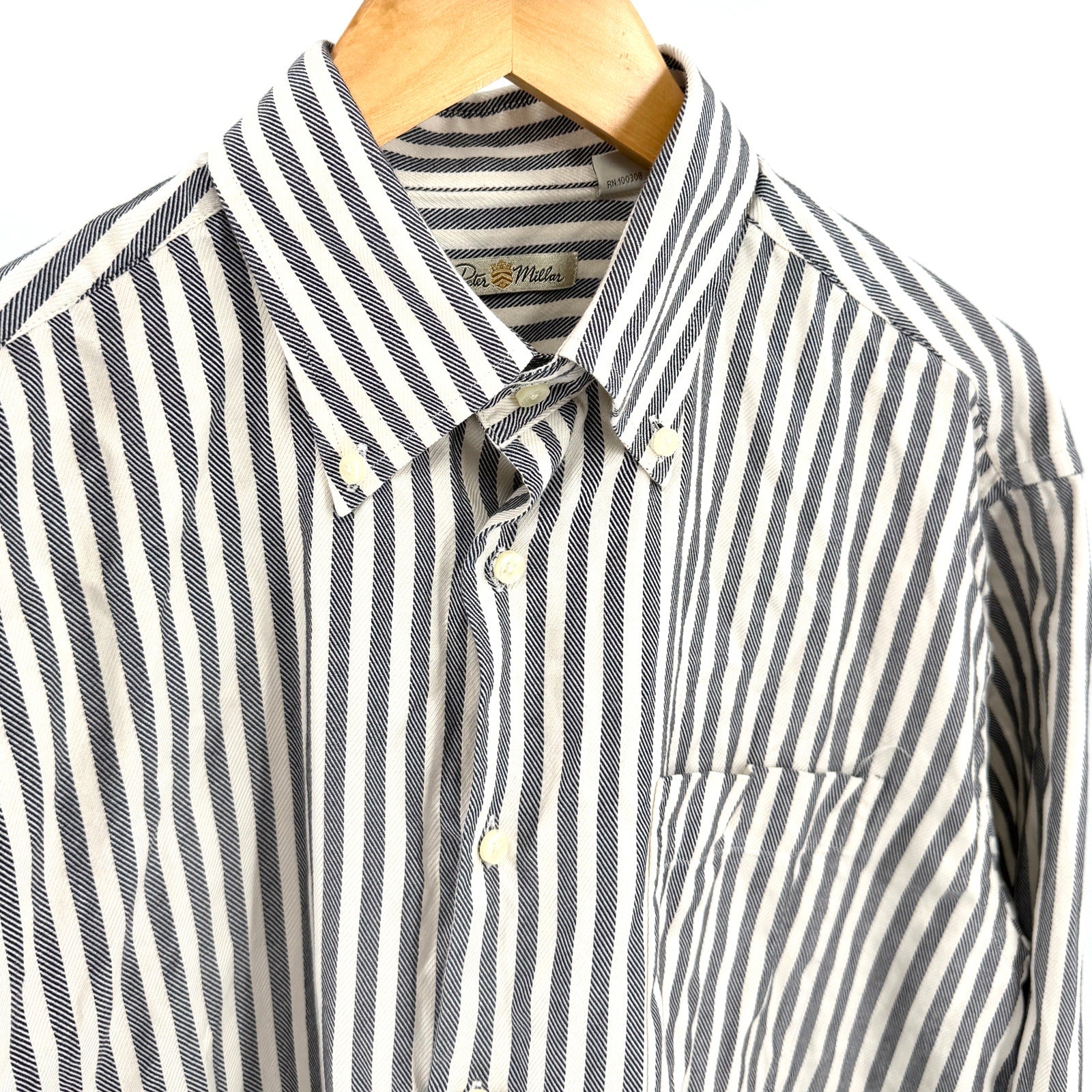 Peter Millar White Grey Striped Twill 100% Cotton Dress Shirt
