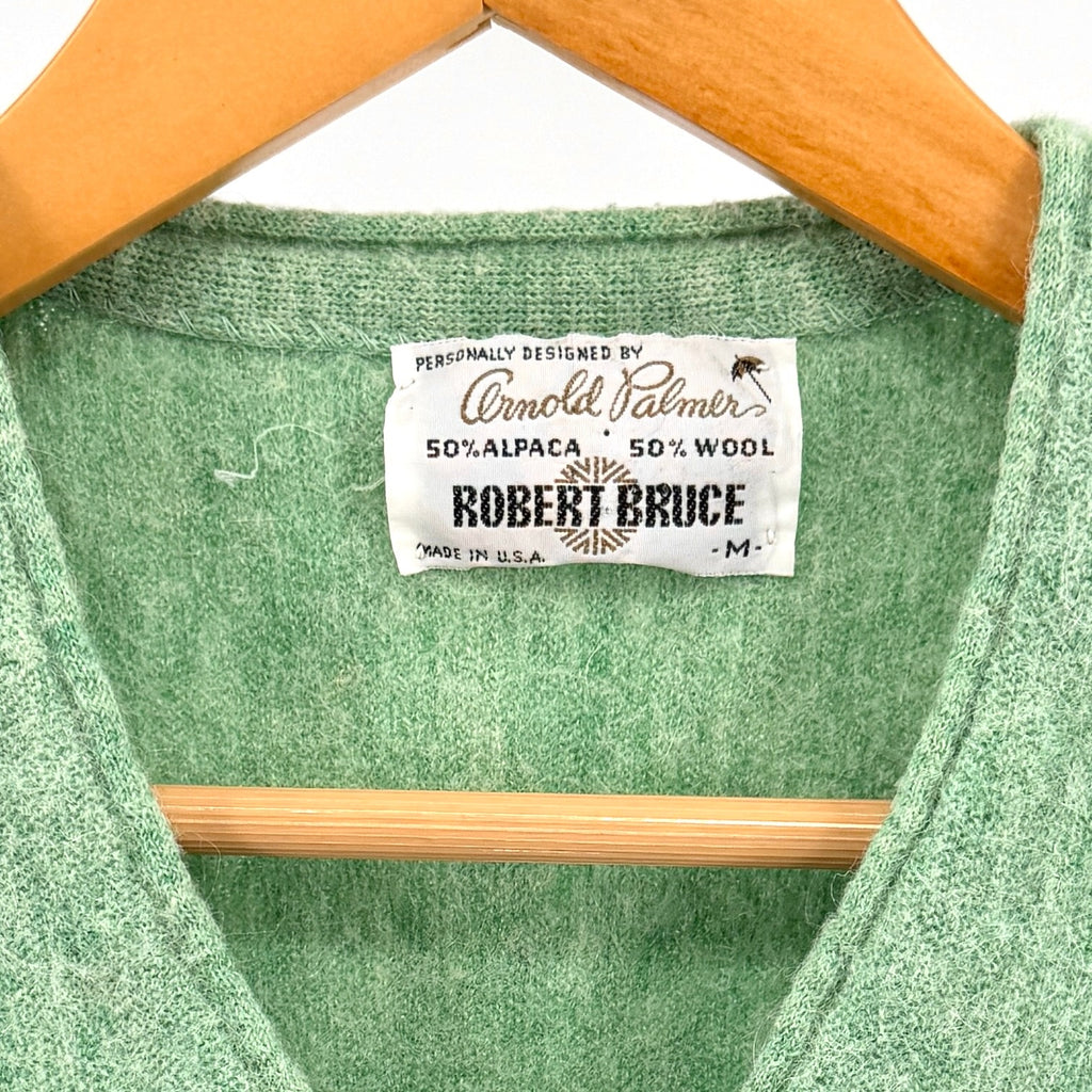 Vintage 60s Arnold Palmer Mint Green Retro Golf Preppy Cardigan Sweater