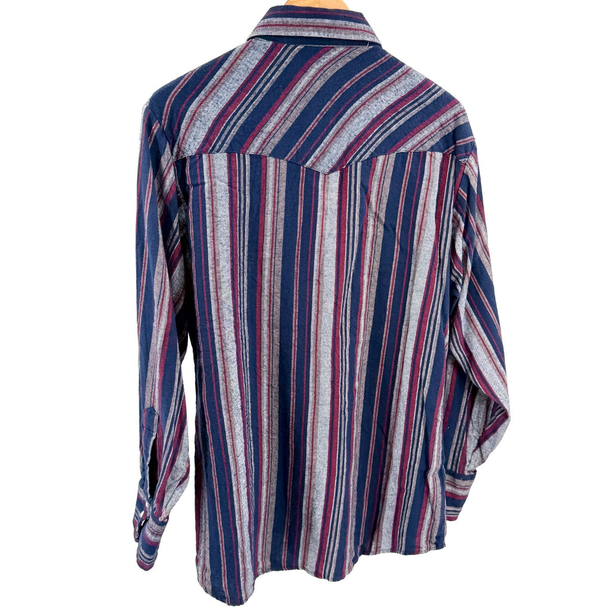 Plains Western Wear Navy Striped 100% Cotton Pearl Snap Flannel Shirt