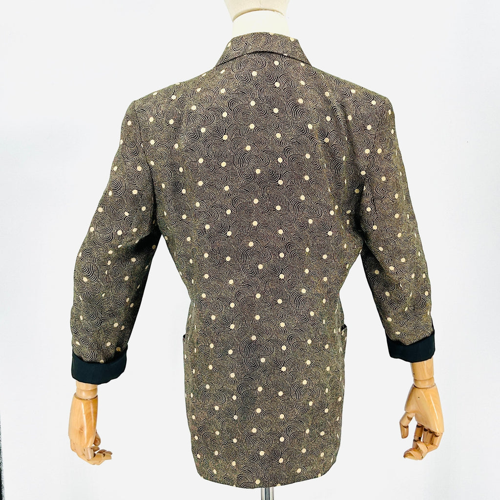 Vintage 80s Anne Klein II Black Gold Polka Dot Oversized Blazer Jacket