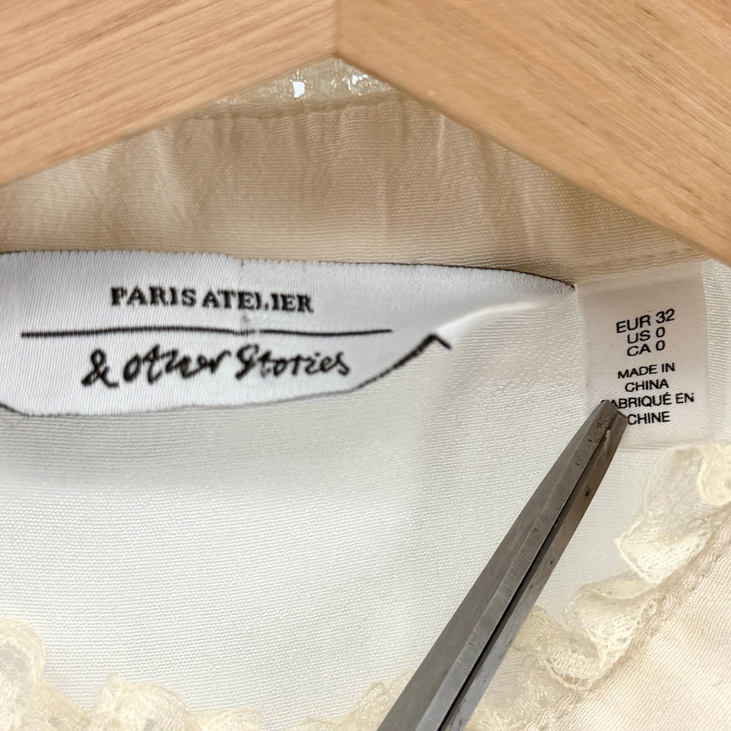 & Other Stories Paris Atelier Cream Lace Pintuck Button Down Blouse