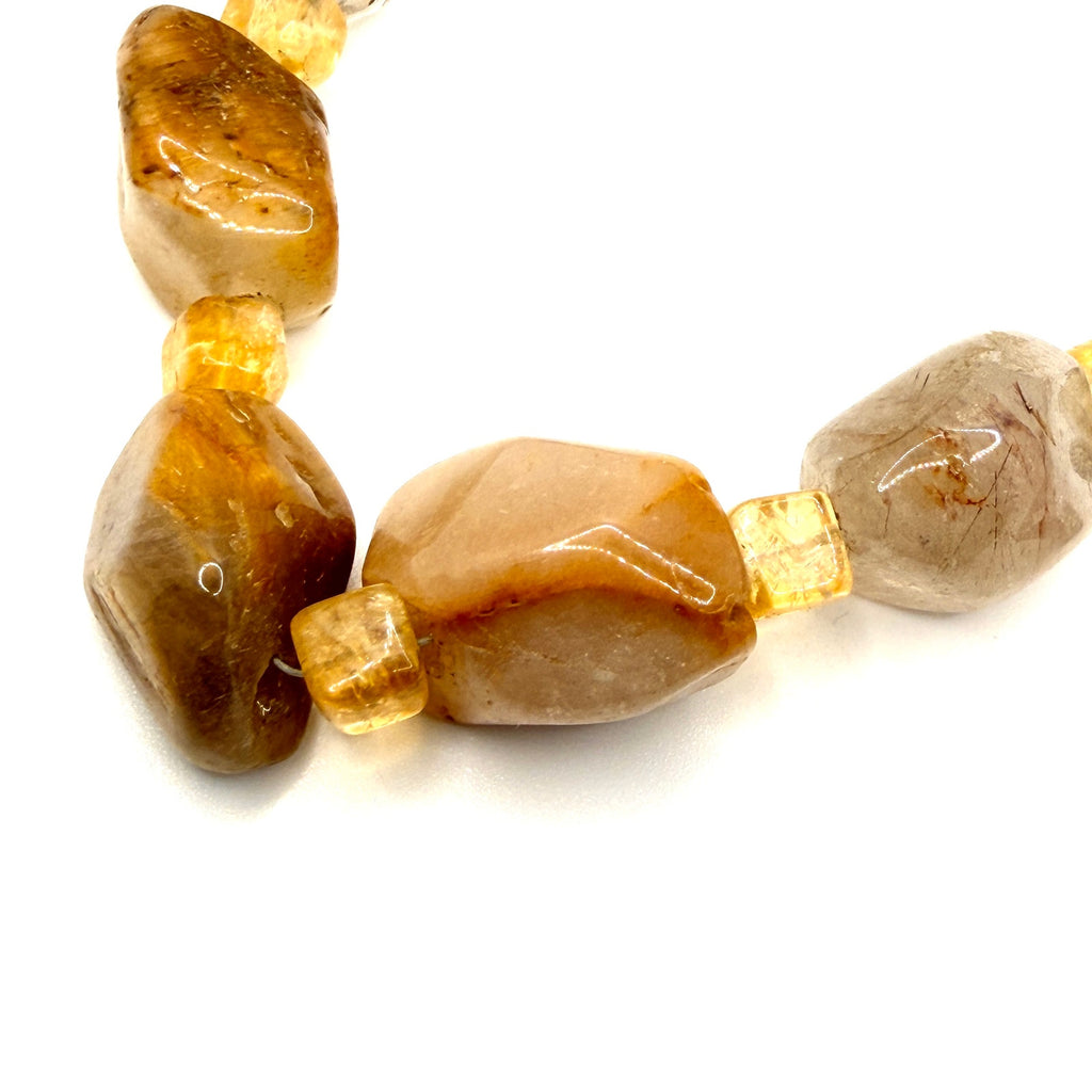 Vintage 90s Brown Gold Rutilated Quartz Citrine Chunky Nugget Statement Necklace
