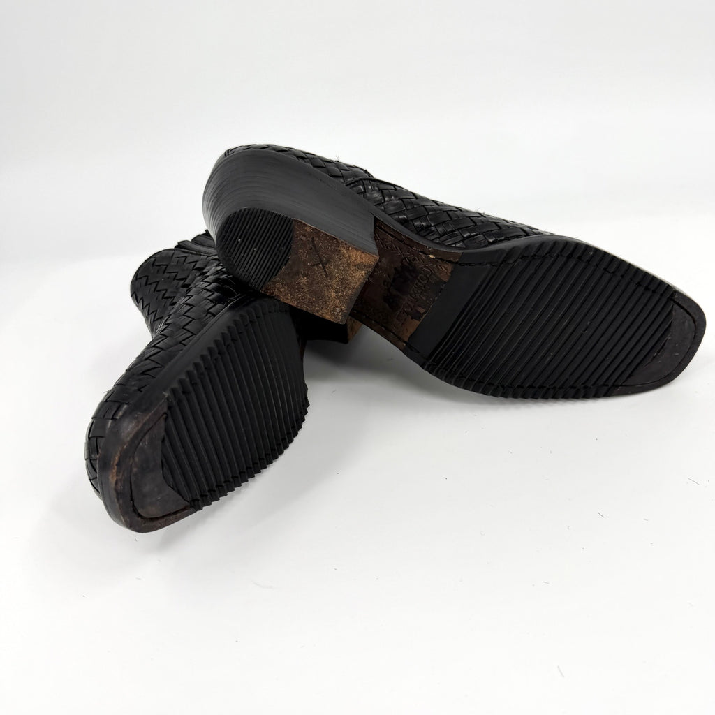 Vintage 90s Cole Haan Black Woven Genuine Leather Cuban Heel Shoes