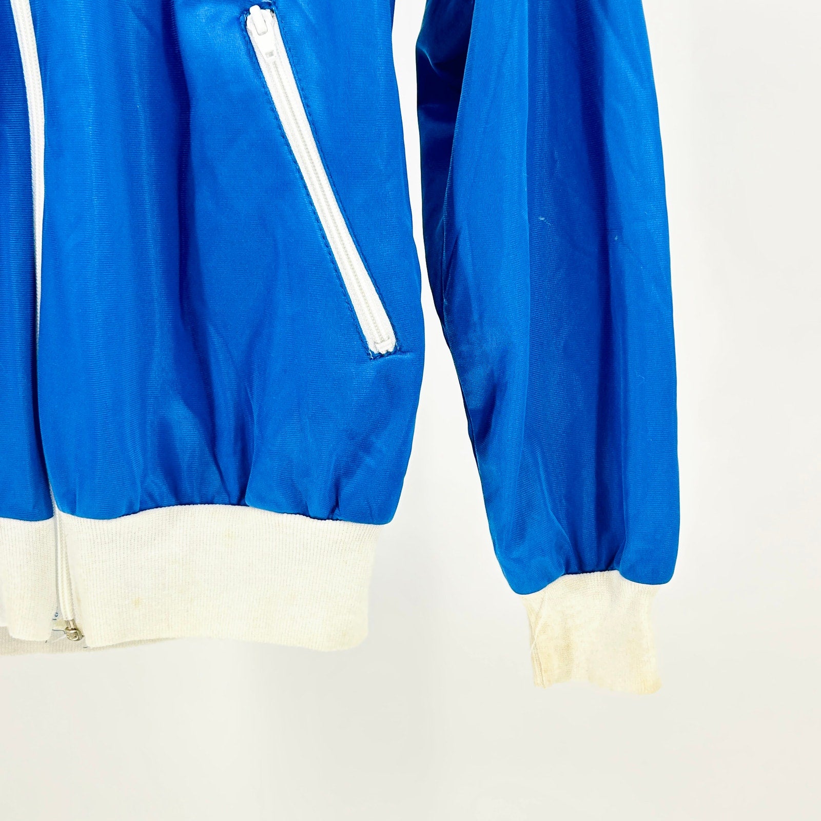 Vintage 80s Sasson Blue White Raglan Polyester Athletic Track Jacket