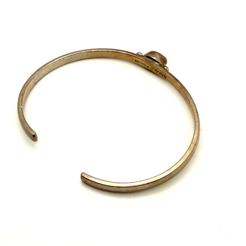 Vintage 90s Nakai Signed Sterling Silver Southwestern White Opal Cuff Bracelet