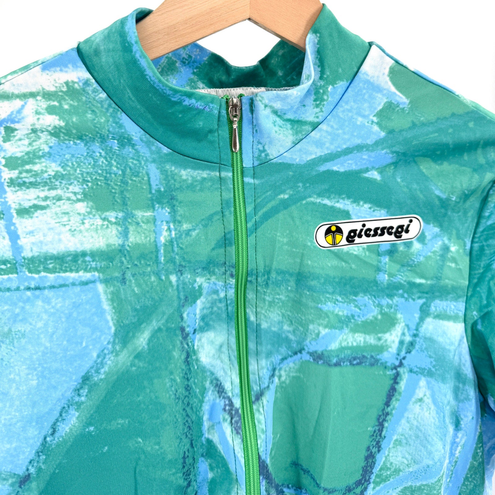 Vintage 90s Giessegi Teal Blue Abstract Print Half-Zip Cycling Jersey