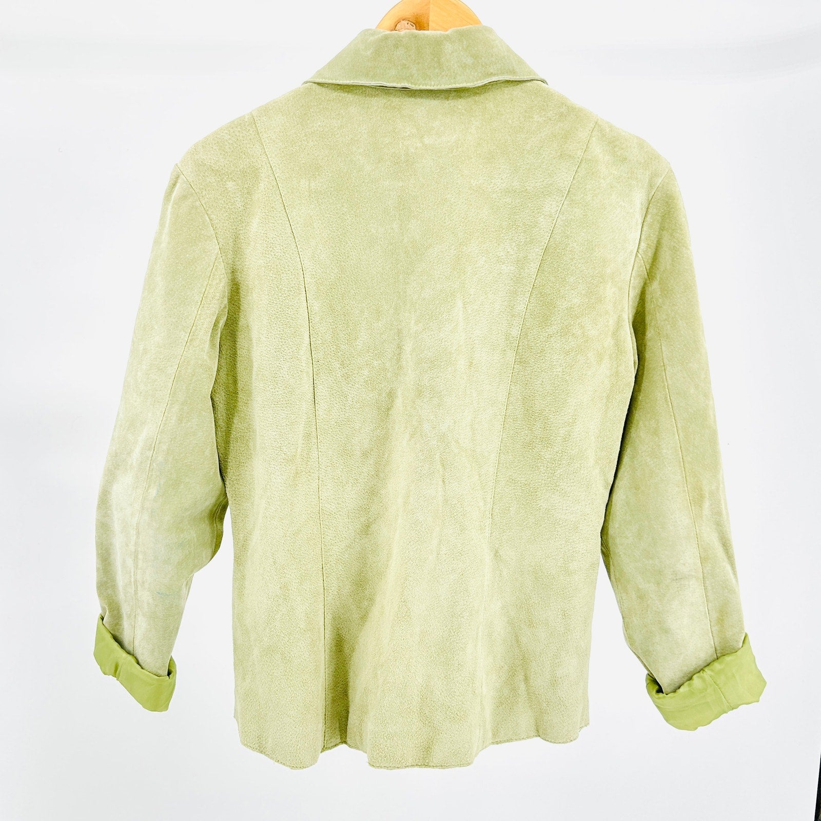 Vintage 90s Live a Little Sage Green Suede Leather Shacket
