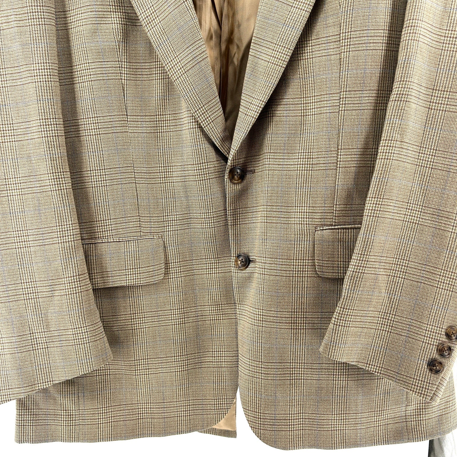 Vintage 90s Burberry Tan Wool Plaid Classic Tailored Blazer