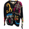 Vintage 90s Susan Bristol Black Hand Knit Novelty Intarsia Cardigan