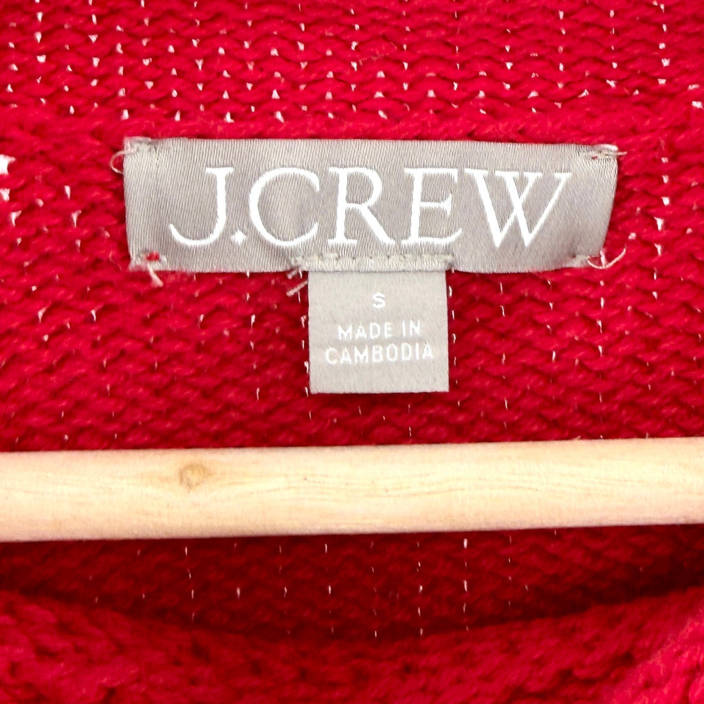 J.Crew Red Navy Blue 100% Cotton Striped Roll Top Mock Neck Sweater