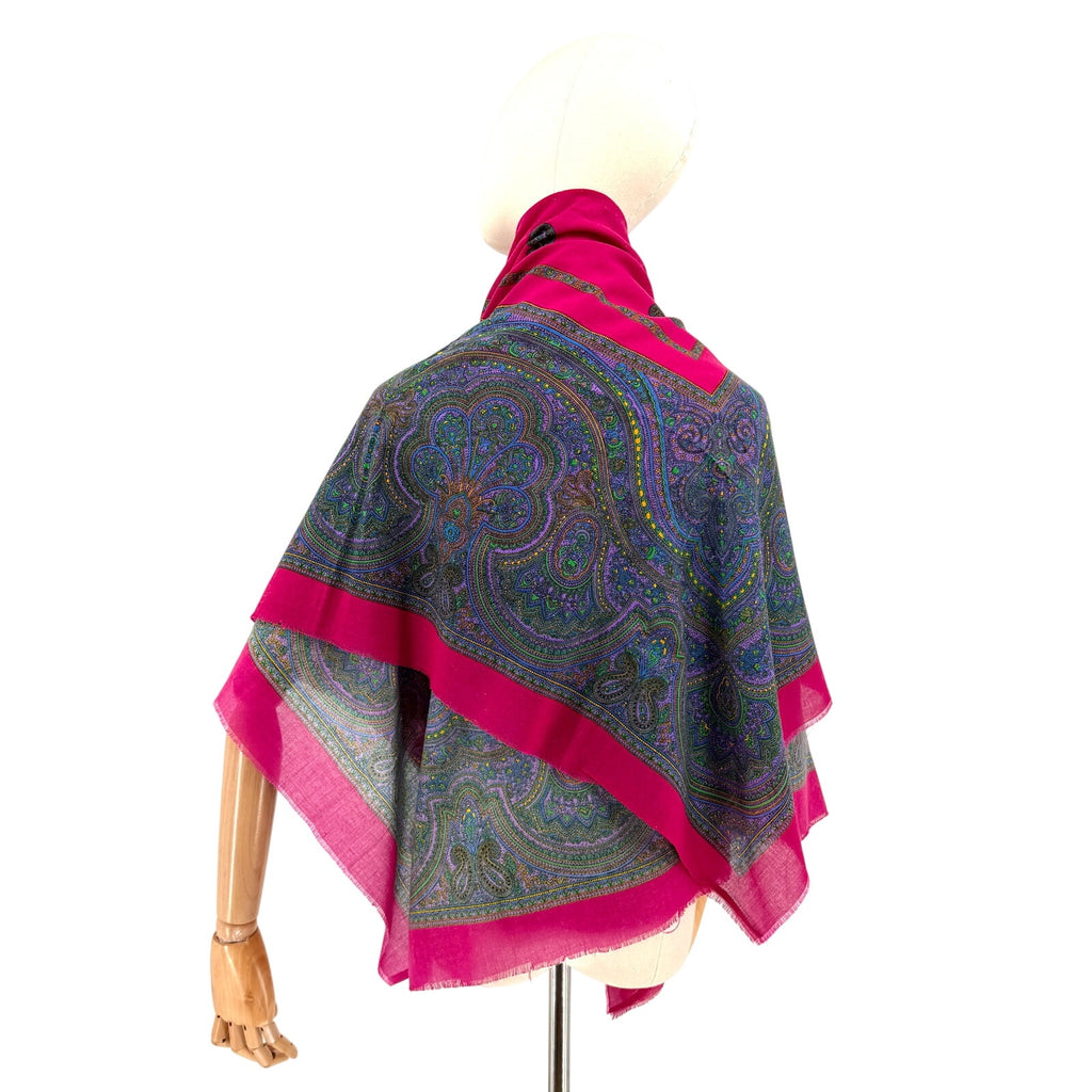 Vintage 70s Glentex Made in Japan Pink Paisley Oversized Square Scarf