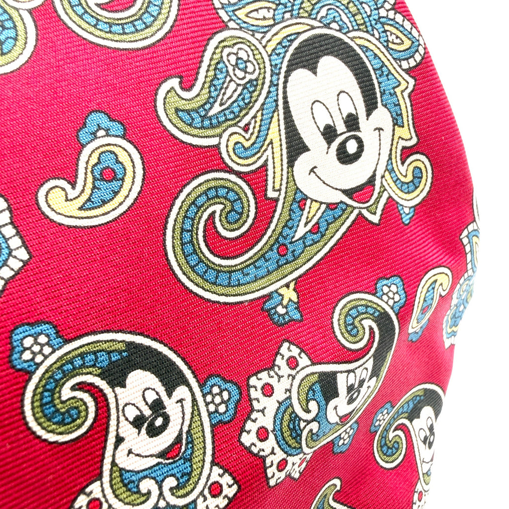 Vintage 90s Disney Red 100% Silk Paisley Mickey Mouse Made in France Necktie