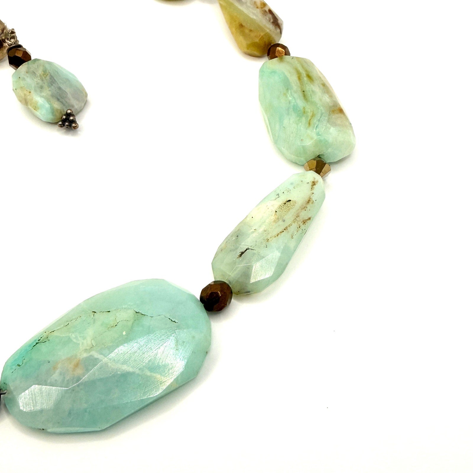 Vintage 90s Blue Green Amazonite Chunk Necklace and Stud Drop Earring Set