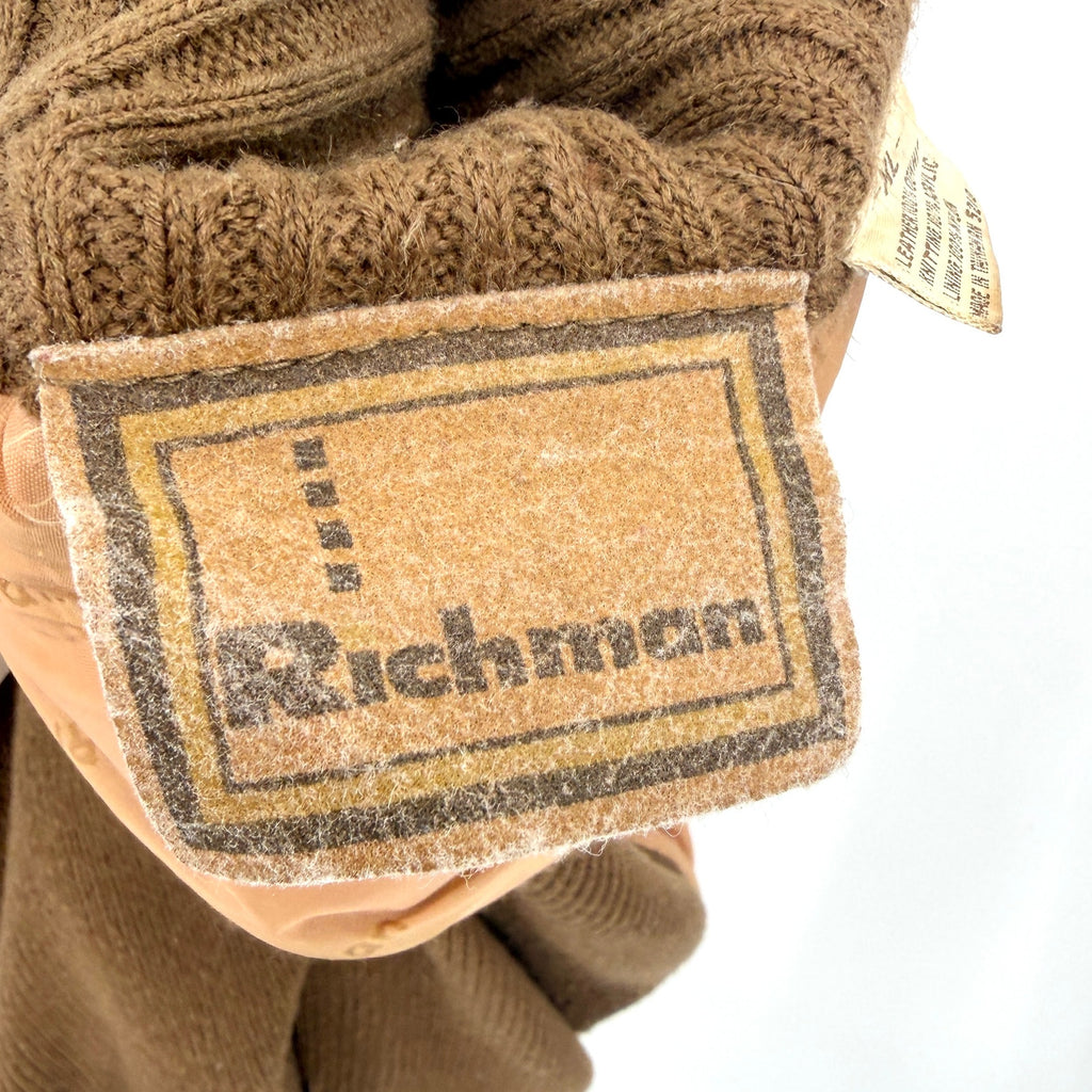 Vintage 70s Richman Brown Genuine Leather Knit Western Bomber Jacket