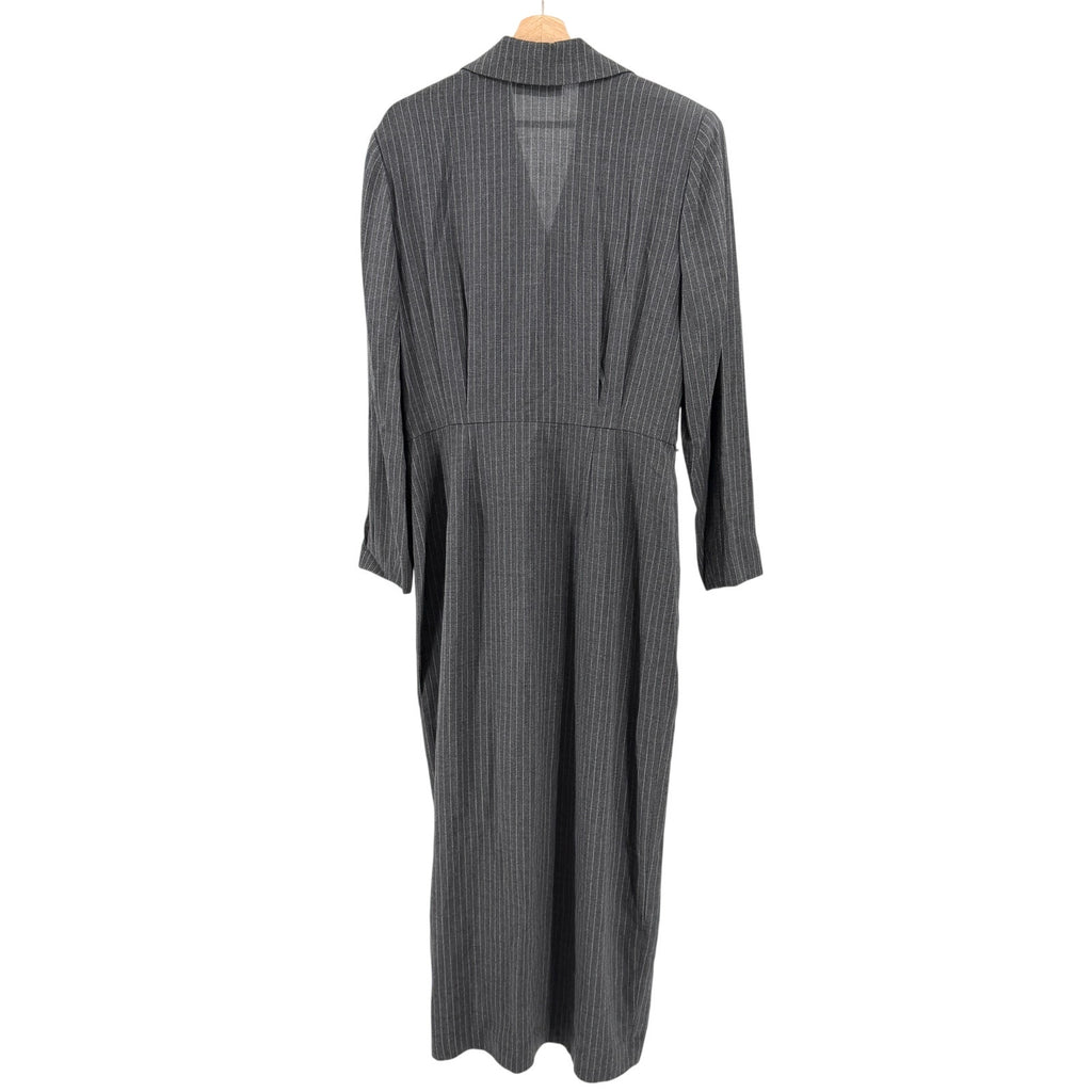 Vintage 90s Linda Allard Ellen Tracy Gray Pinstripe Wrap Maxi Dress Coat