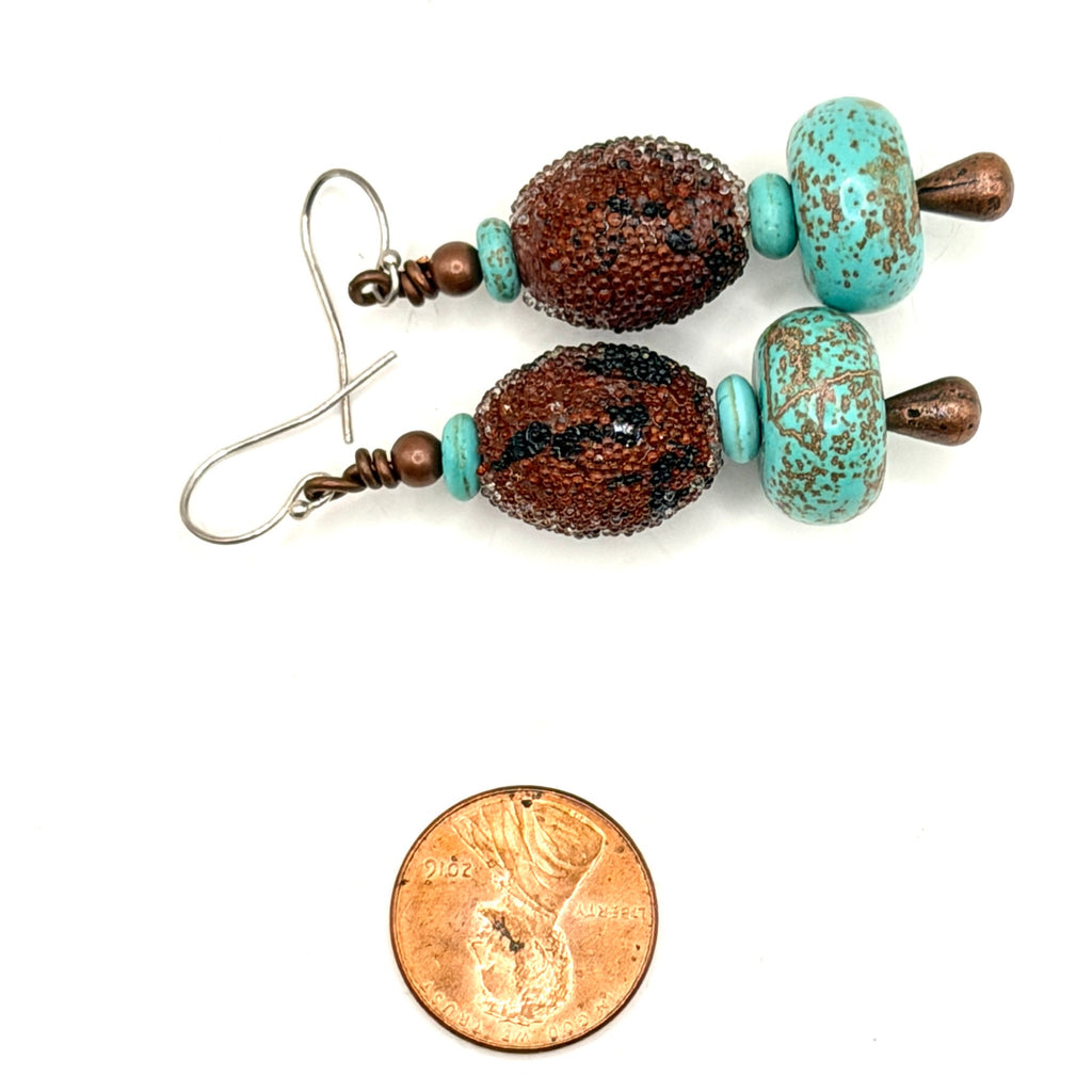 Vintage 90s Turquoise Gourd Glass Bead Chandelier Drop Earrings