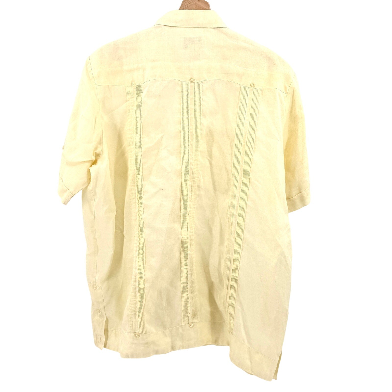 Vintage 90s Renato Collezione Pale Yellow Pintuck Guayabera Cuban Shirt