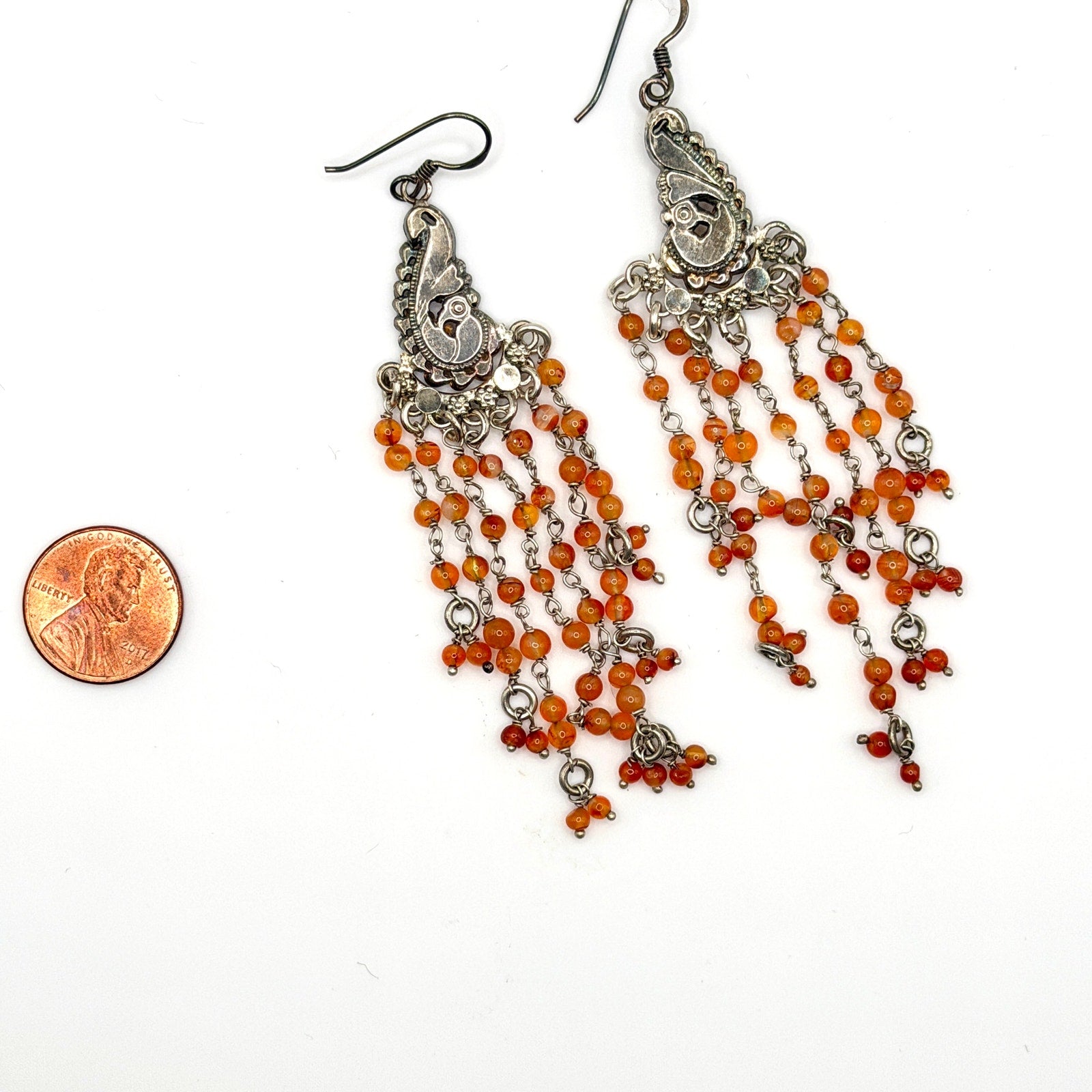 Vintage 90s Orange Faux Carnelian Chandelier Dangle Earrings