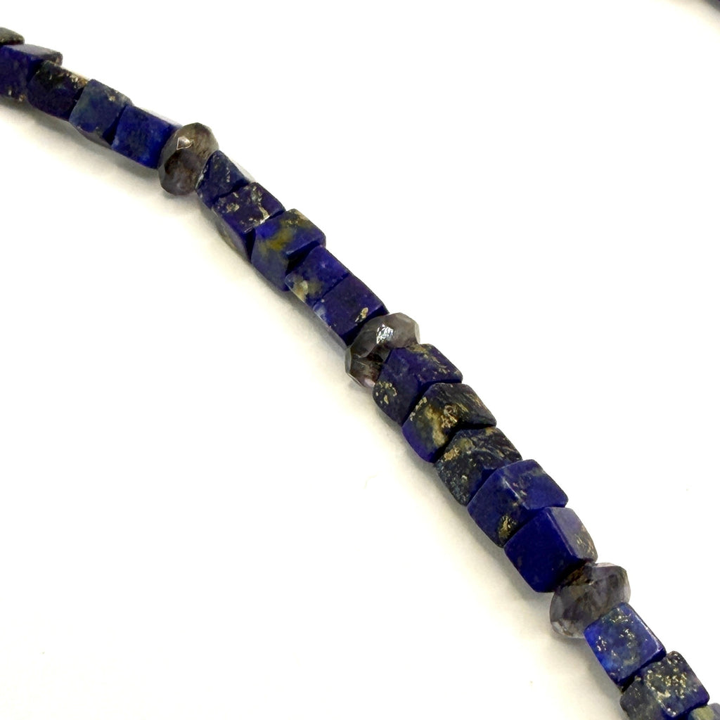 Vintage 90s Sterling Silver Lapis Lazuli Cube Beaded Statement Necklace
