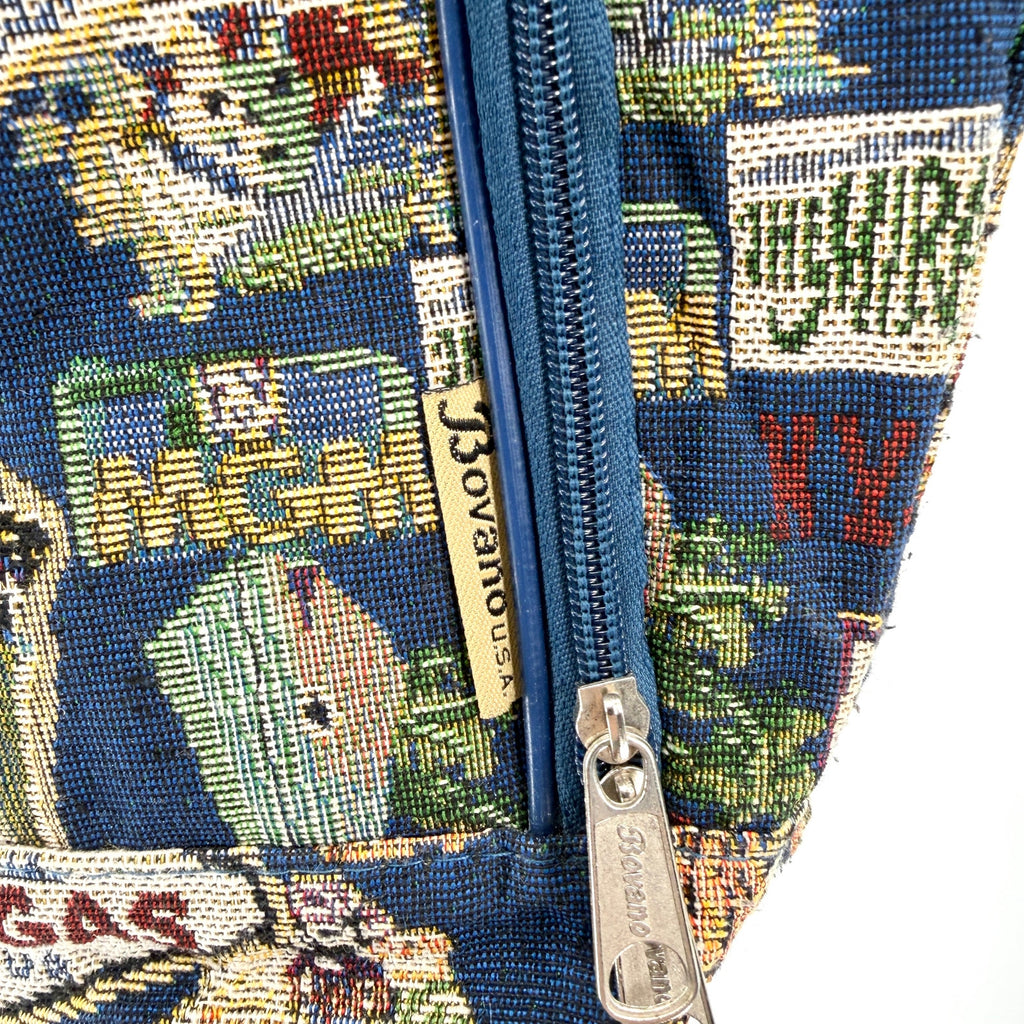 Vintage 90s Bovano USA Blue Las Vegas Tapestry Tote Bag