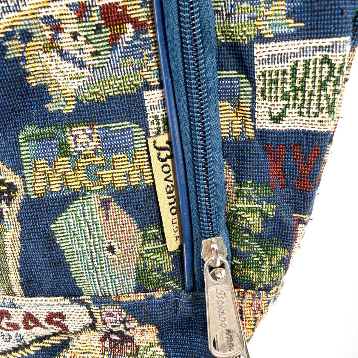 Vintage 90s Bovano USA Blue Las Vegas Tapestry Tote Bag