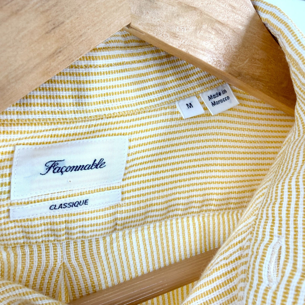 Façonnable Yellow Striped 100% Cotton Seersucker Short Sleeve Shirt