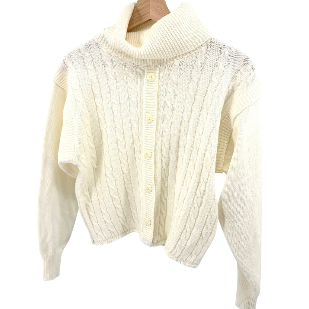 Vintage 80s Darian Ivory Cowl Neck Dolman Sleeve Cable Knit Crop Sweater