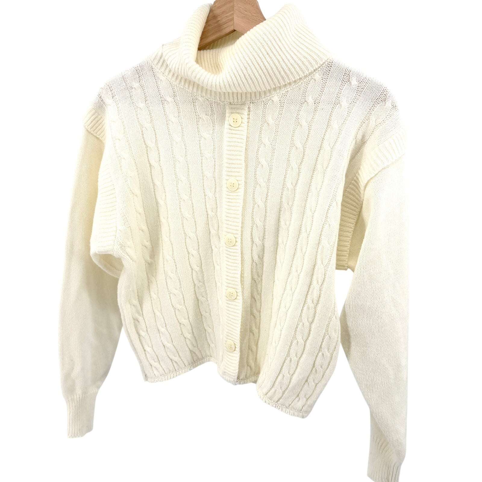 Vintage 80s Darian Ivory Cowl Neck Dolman Sleeve Cable Knit Crop Sweater