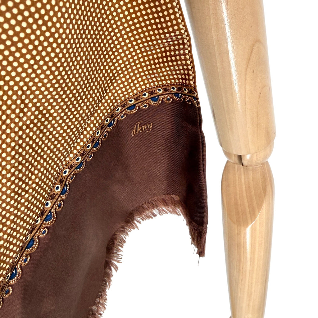 DKNY Brown 100% Silk Micro Polkadot Two Ply Neck Scarf
